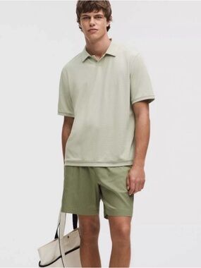 Lululemon Textured Mesh Short Sleeve Polo Men's Size small Fog Green NWT